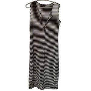 Sears Black and White Striped Sleeveless Midi Dress S/P